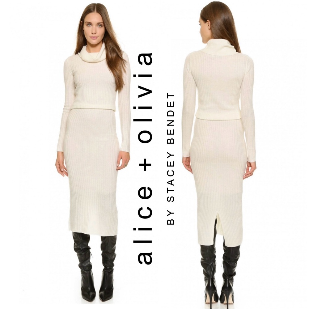 Alice + Olivia Hailee Ribbed Cashmere Turtleneck Midi Long Sleeve Sweater Dress